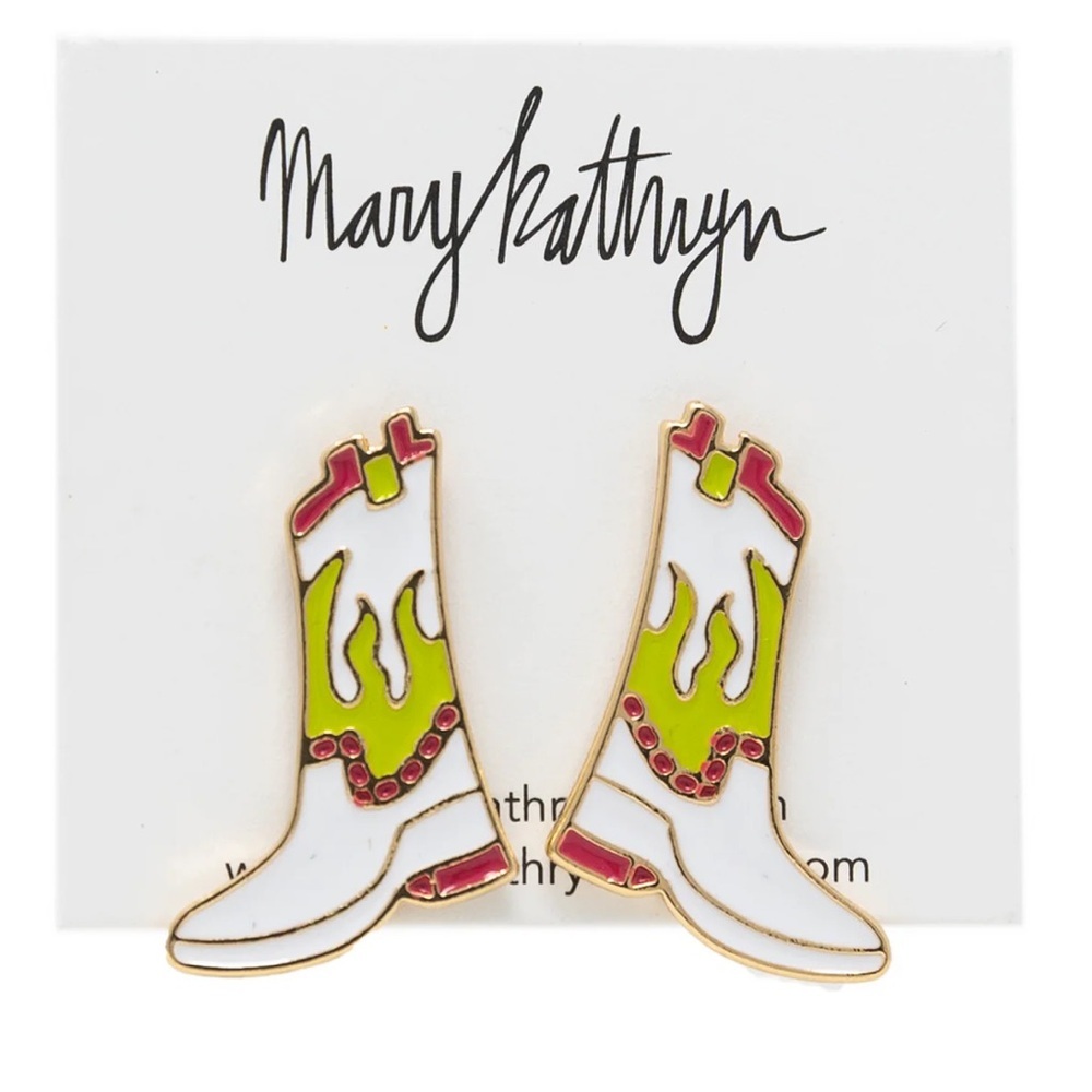Western Boot Earrings - White and Green